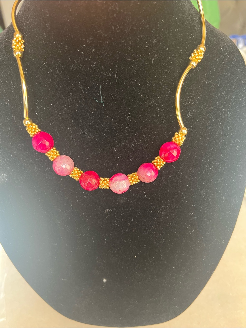 Gold-Tone Necklace, Bracelet & Earrings Set with Pink Gemstone Beads - Picture 2 of 2